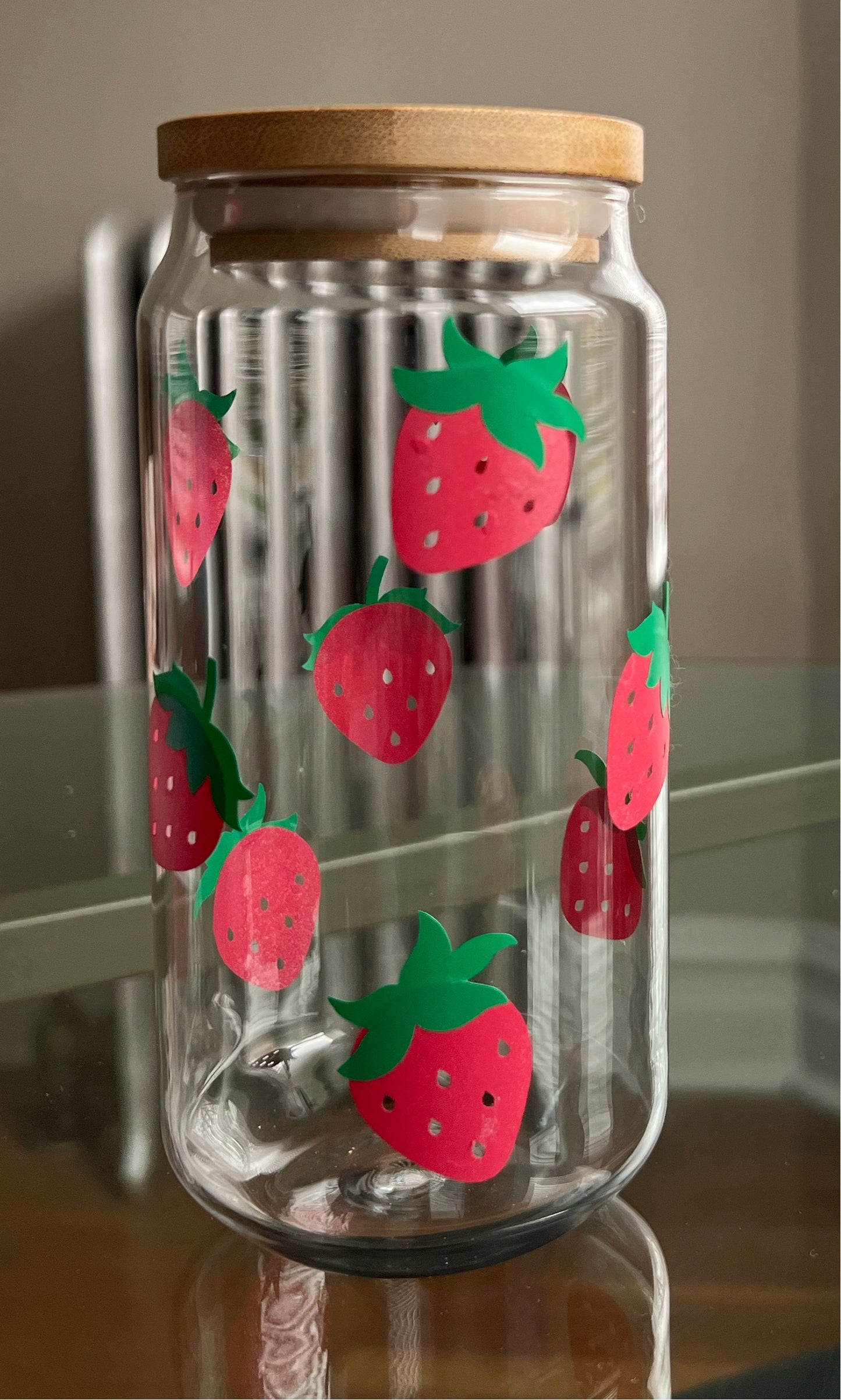 Strawberry design glass can