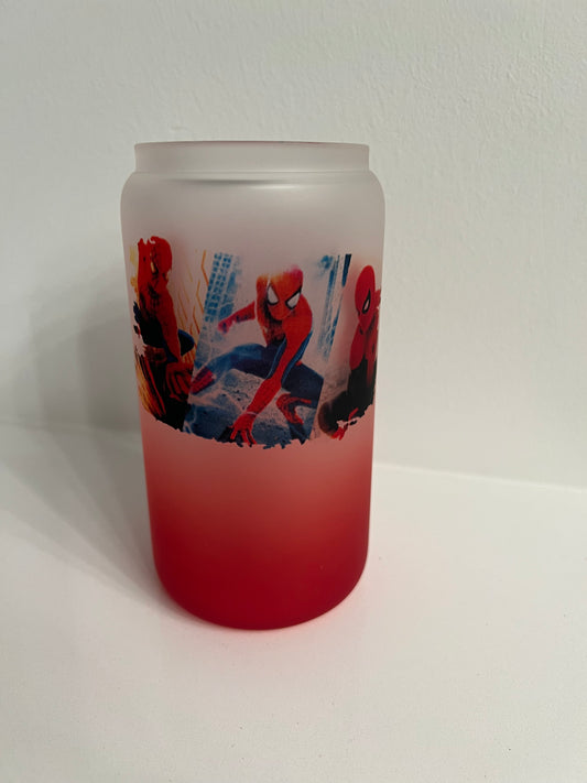 Spider design-16ounce ombré red can glass with design